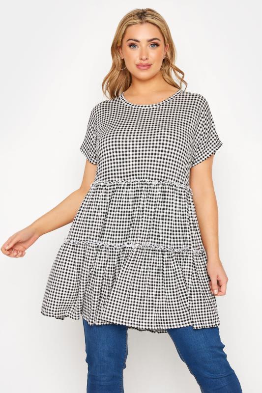 Curve Black Gingham Tiered Smock Tunic Top_A.jpg
