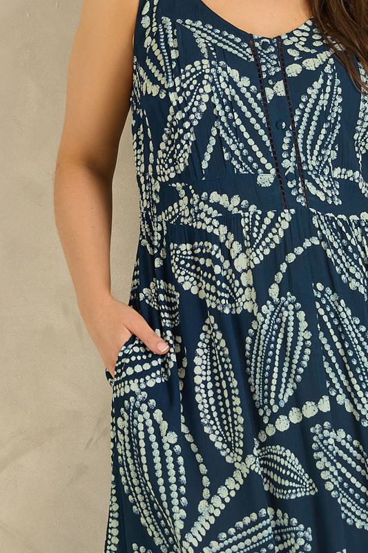 EVANS Plus Size Navy Blue Leaf Print Tie Waist Sundress | Evans 4