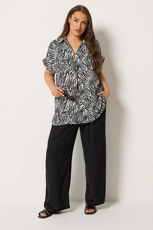 YOURS Plus Size Black Zebra Button Half Placket Blouse | Yours Clothing 1