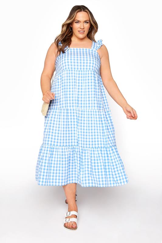 YOURS LONDON Curve Blue Gingham Frill Dress_A.jpg