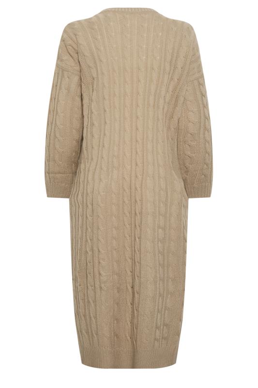 YOURS Plus Size Beige Brown Cable Knit Maxi Cardigan | Yours Clothing 7