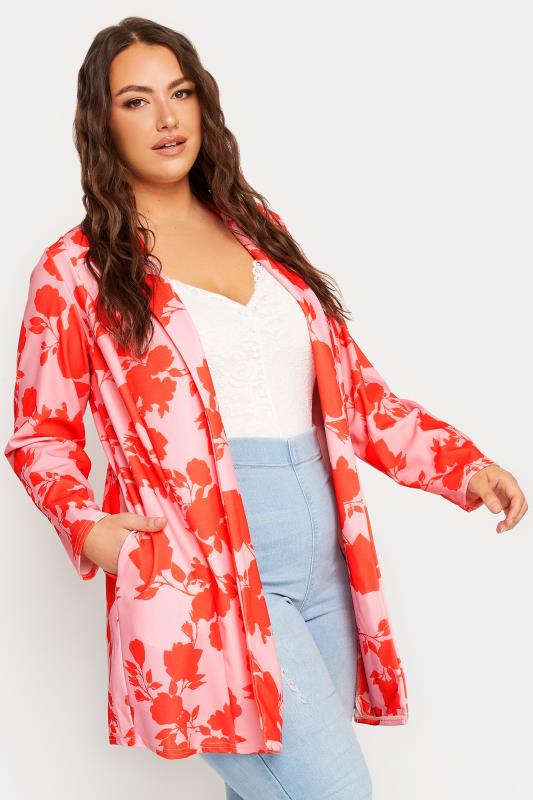 LIMITED COLLECTION Plus Size Pink Floral Contrast Blazer | Yours Clothing 1