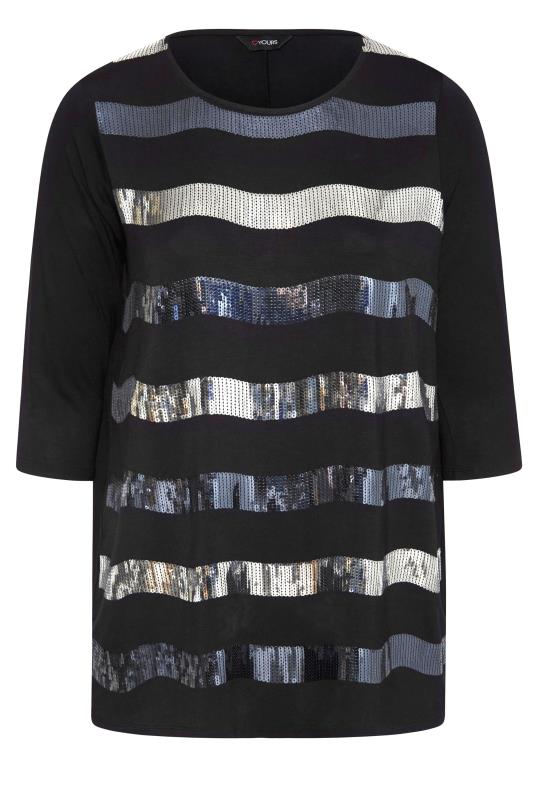 Plus Size Black Sequin Stripe Top | Yours Clothing 6