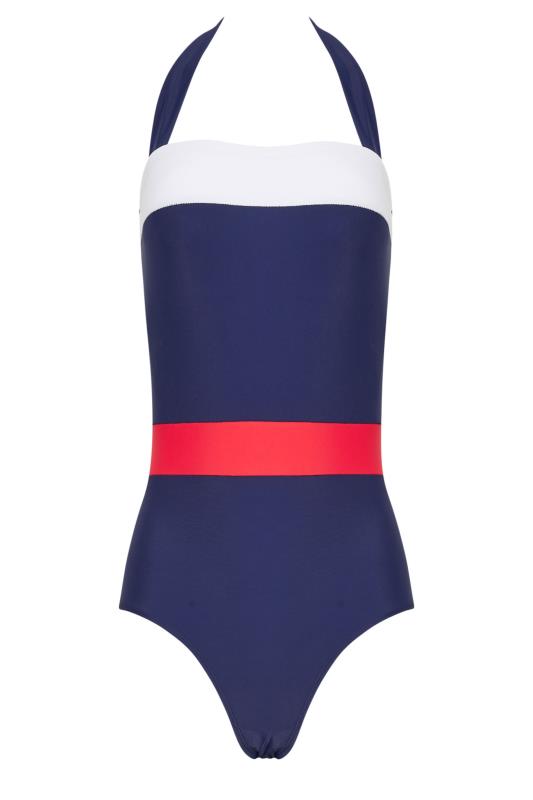 LTS Tall Womens Navy Blue Colourblock Halter Neck Swimsuit | Long Tall Sally 6