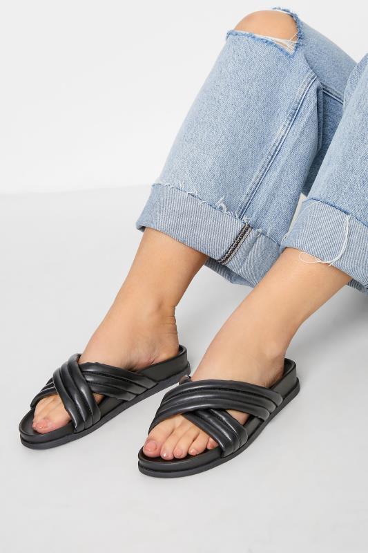 Black Padded Crossover Strap Sandals In Extra Wide EEE Fit_M.jpg