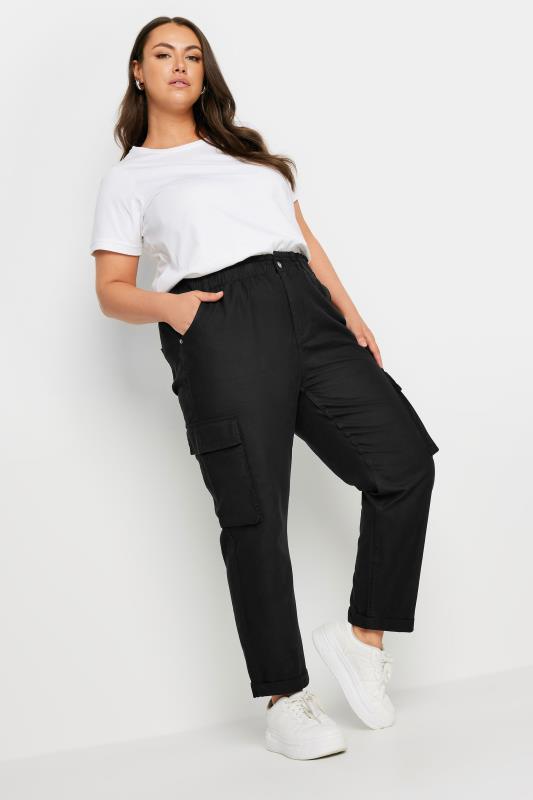 YOURS Plus Size Black Paperbag Utility Trousers | Yours Clothing 2