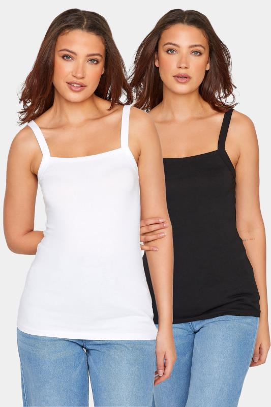 LTS 2 PACK Tall Women's Black & White Square Neck Vest Tops | LongTallSally 1