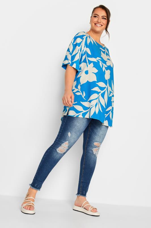 YOURS Curve Plus Size Blue Floral Top | Yours Clothing  2