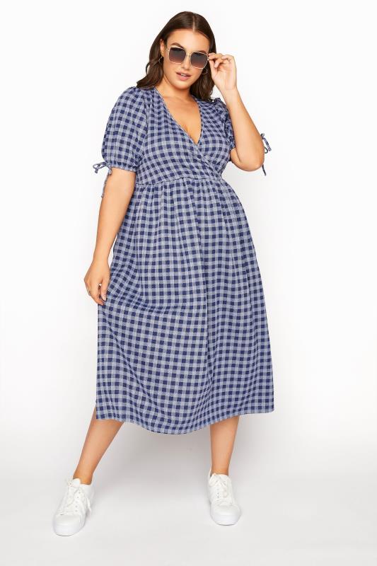 LIMITED COLLECTION Curve Blue Gingham Wrap Midaxi Dress_B.jpg