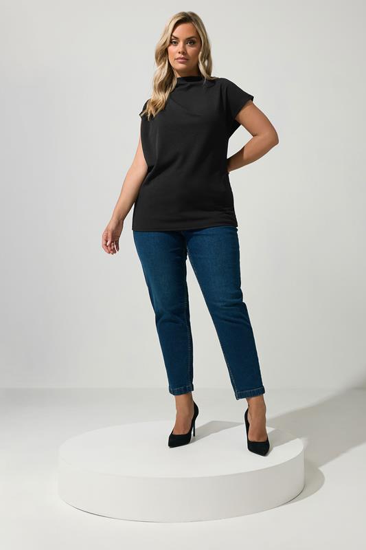 YOURS LONDON Plus Size Black Drape Shoulder Top | Yours Clothing 1
