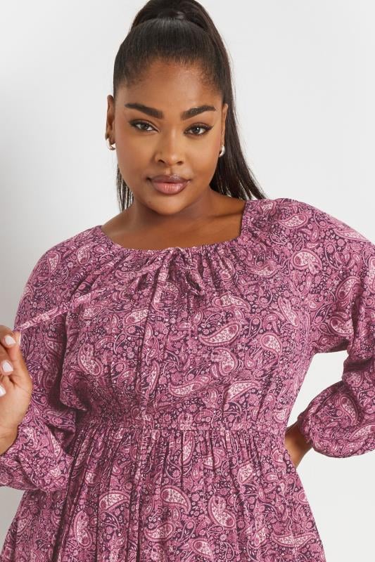 YOURS Plus Size Pink Paisley Crinkle Tie Neck Tunic Dress | Yours Clothing  5