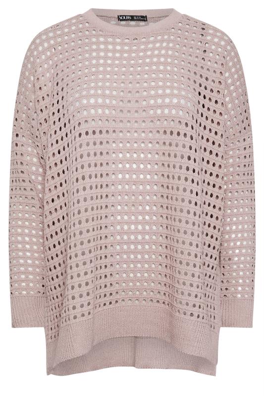 YOURS Plus Size Light Pink Crochet Jumper | Yours Clothing 5