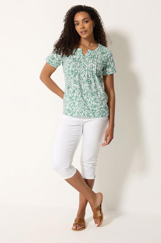 M&Co Green Abstract Print Cotton Henley Top | M&Co 1