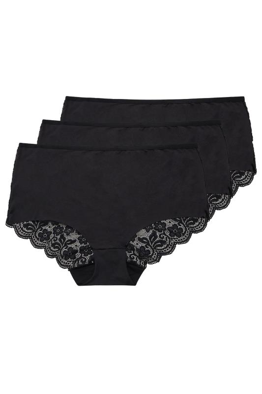 Plus Size 3 PACK Black Lace Full Briefs | Yours Clothing  4