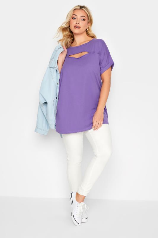 YOURS Plus Size Purple Cut Out T-Shirt | Yours Clothing 2