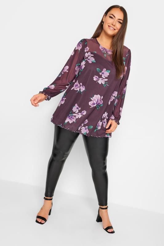 YOURS Curve Black Mesh Floral Swing Top | Yours Clothing 2