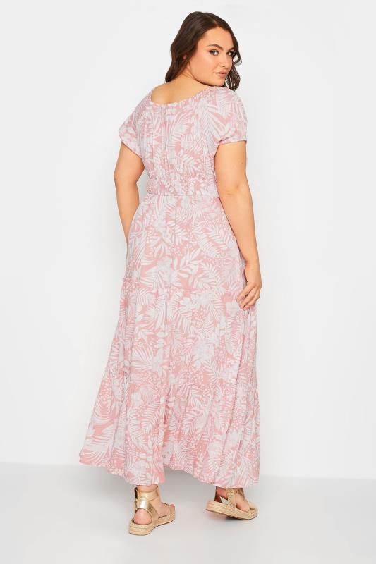 YOURS Plus Size Pink Tropical Print Bardot Maxi Dress | Yours Clothing 3