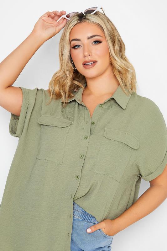 YOURS Curve Plus Size Sage Green Utility Short Sleeve Shirt | Yours Clothing  4