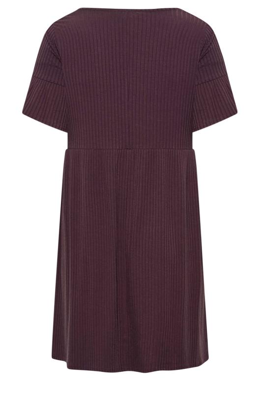 Plus Size Plum Purple Ribbed Smock Dress | Yours Clothing 7