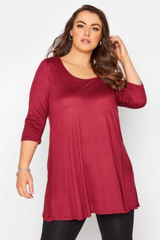  Tallas Grandes Red 3/4 Length Sleeve Top