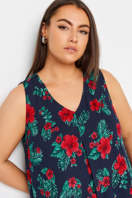 YOURS Plus Size Navy Blue Tropical Print Sleeveless Blouse | Yours Clothing 4