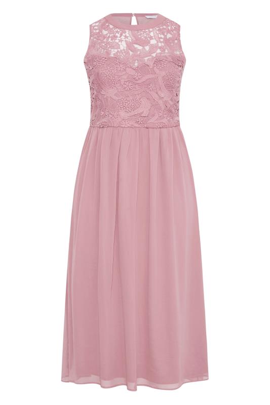Plus Size YOURS LONDON Curve Pink Lace Front Chiffon Maxi Bridesmaid Dress | Yours Clothing  6