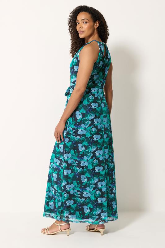 M&Co Green Floral Print Halter Neck Mesh Maxi Dress | M&Co 4