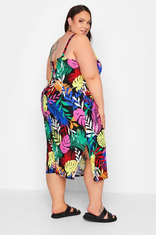YOURS Plus Size Black Leaf Print Beach Dress | Yours Clothing 3