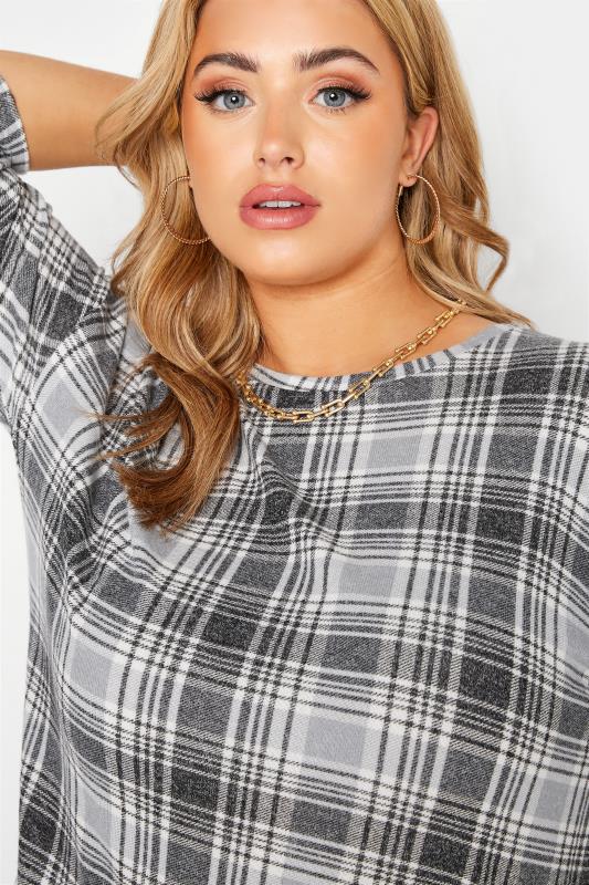 Plus Size Grey Soft Touch Check Tunic Top | Yours Clothing 4