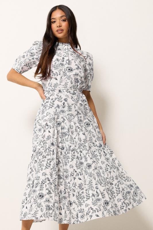  PixieGirl Petite White Floral Cotton Tiered Maxi Dress