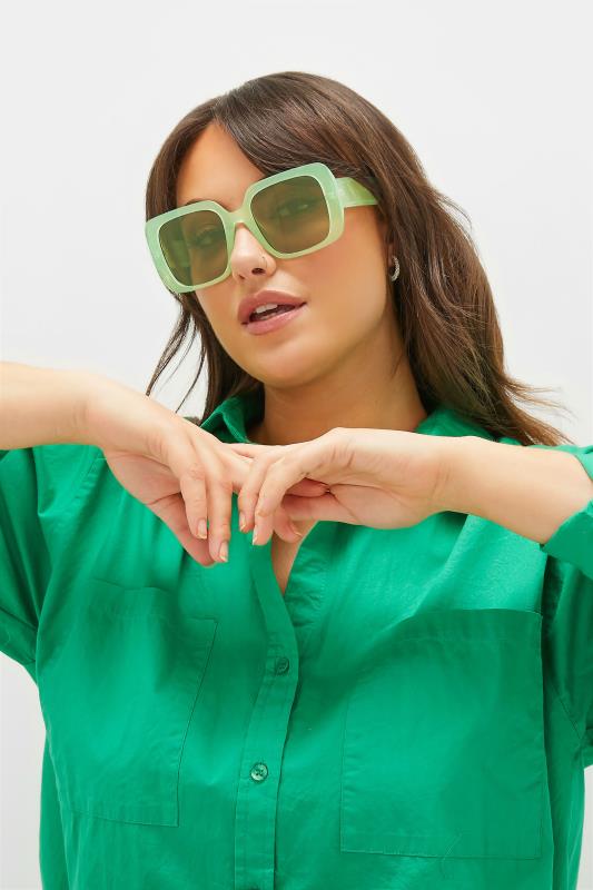Green Oversized Tinted Sunglasses | Yours Clothing 1