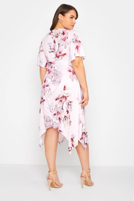 YOURS LONDON Plus Size Pink Floral Hanky Hem Dress | Yours Clothing 3