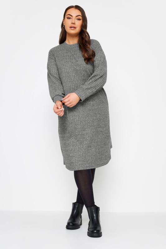 YOURS Plus Size Grey Soft Touch Jumper Dress | Yours Clothing 2