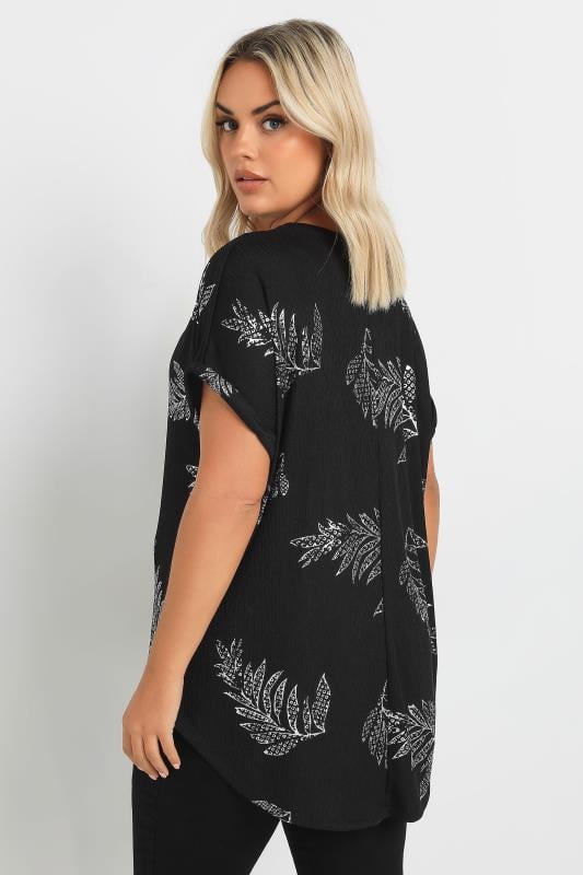 YOURS Plus Size Black Foil Leaf Print Top | Yours Clothing  3