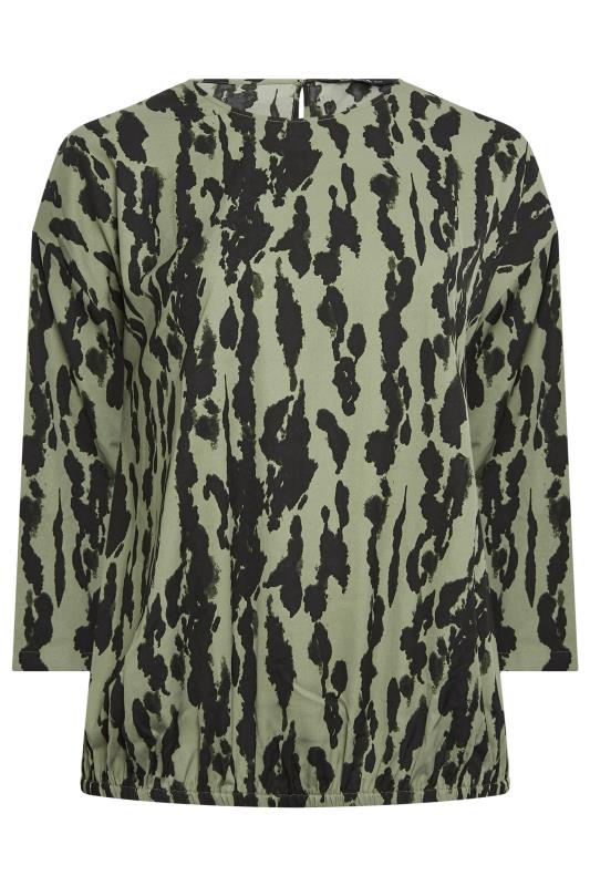 YOURS Curve Khaki Green Abstract Print Bubble Hem Top | Yours Clothing