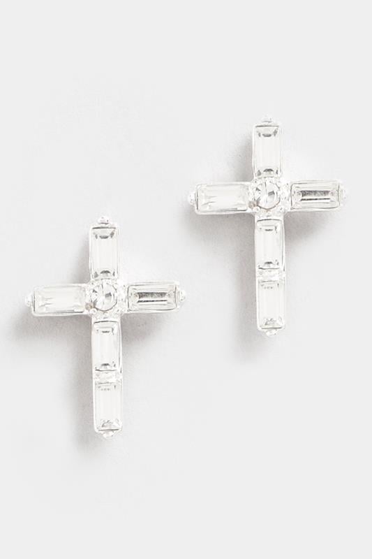 Silver Tone Diamante Cross Earring | Yours Clothing  2