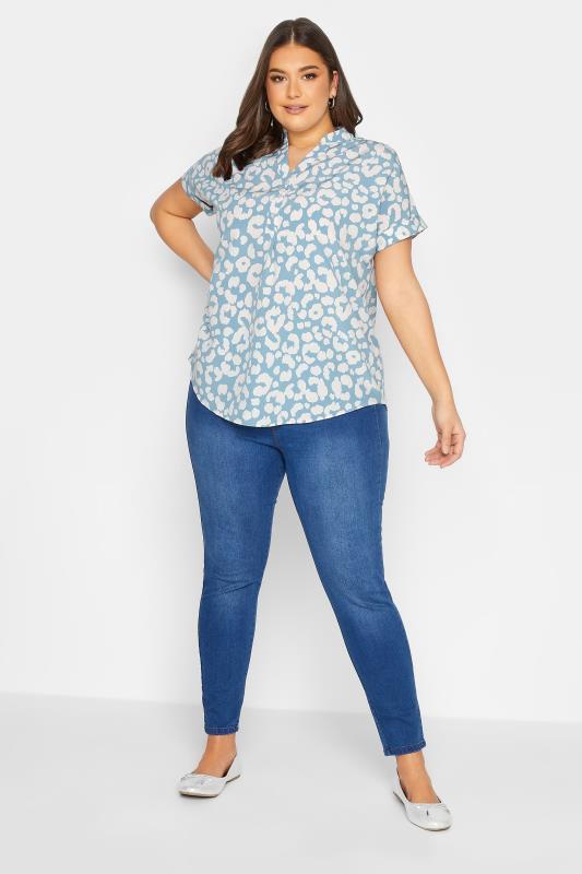 YOURS Plus Size Blue Animal Print Half Placket Blouse | Yours Clothing  2