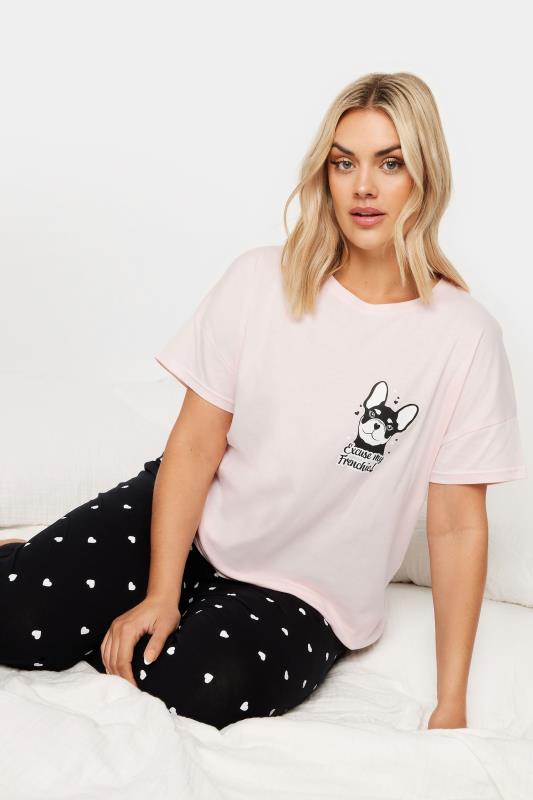 Plus Size  YOURS Curve Pink 'Excuse My Frenchie' Pyjama Set