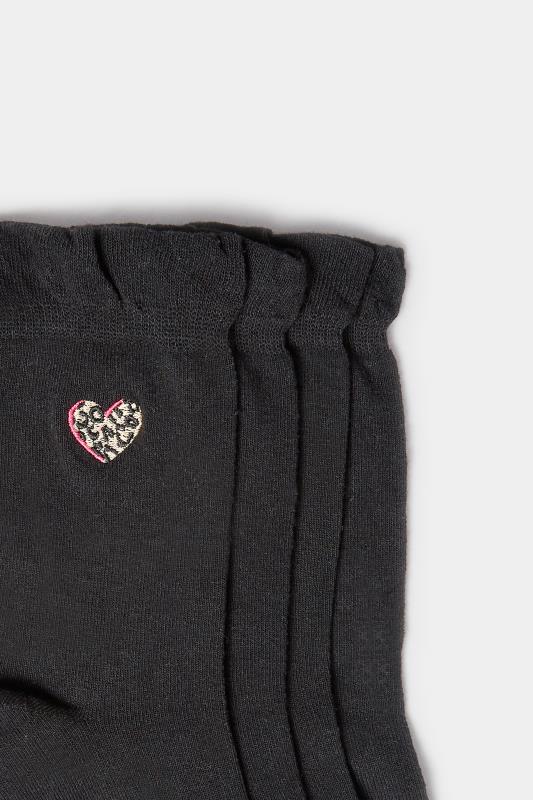 YOURS 4 PACK Black Embroidered Hearts Ankle Socks | Yours Clothing 4