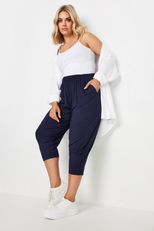Plus Size  YOURS Curve Navy Blue Ruched Harem Trousers