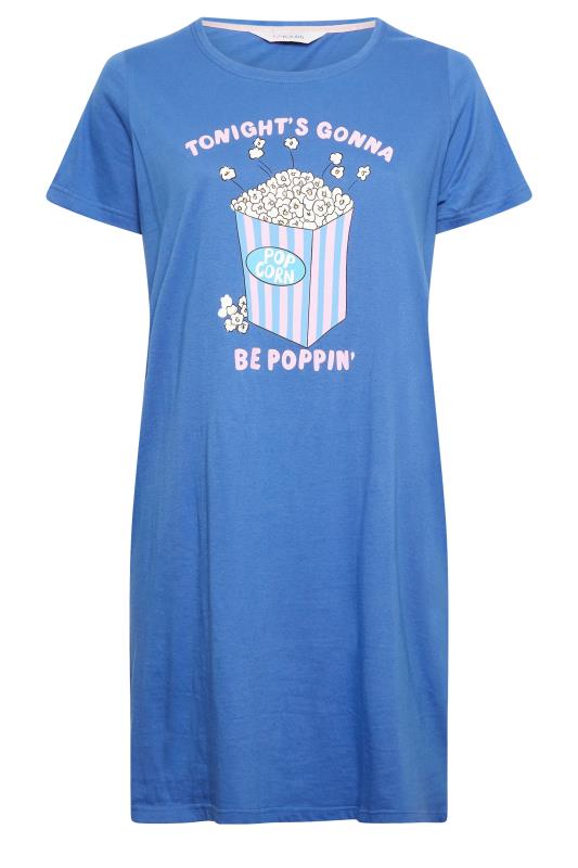 YOURS Curve Blue Popcorn Print Dipped Hem Nightdress | Yours Clothing 5