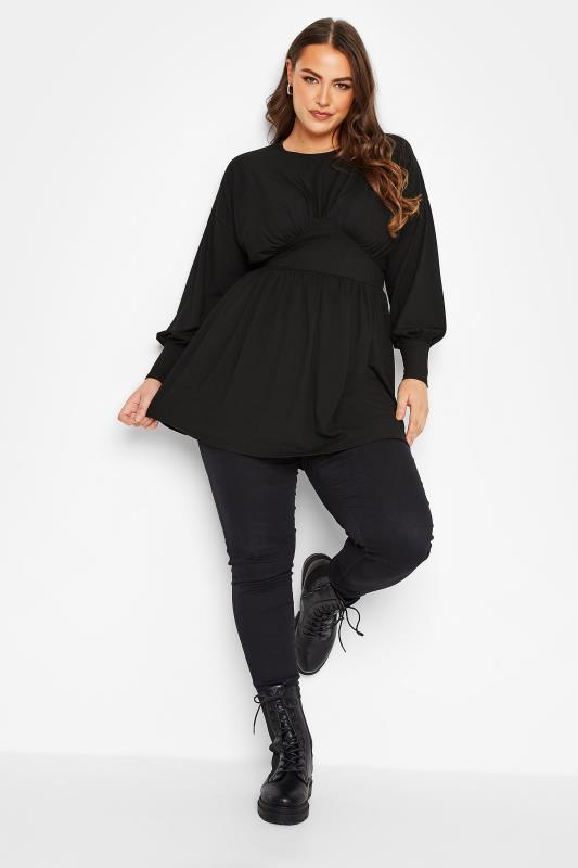 LIMITED COLLECTION Curve Plus Size Black Long Sleeve Corset Swing Top | Yours Clothing 2