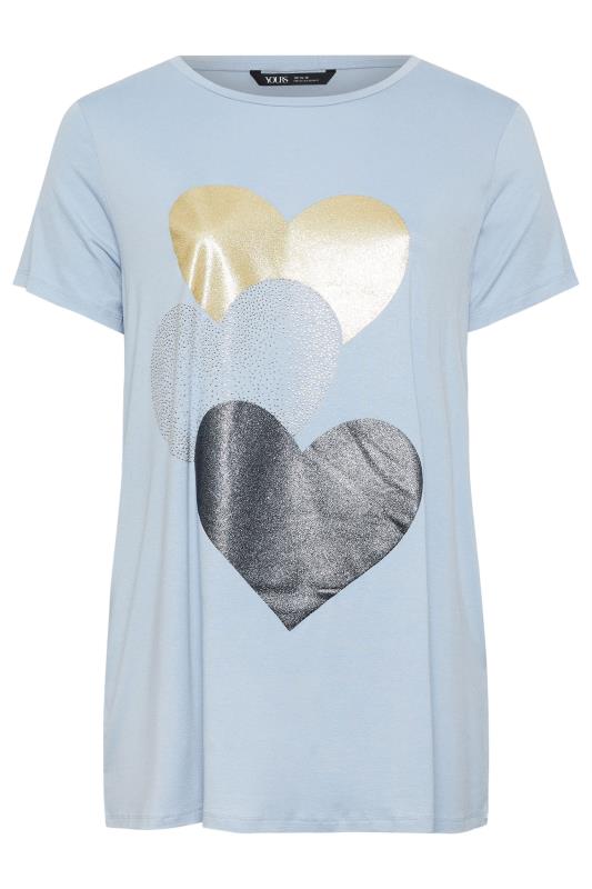 YOURS Plus Size Light Blue Glitter Heart Print T-Shirt | Yours Clothing  5