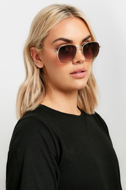 Gold Tone Round Sunglasses | Yours Clothing 1