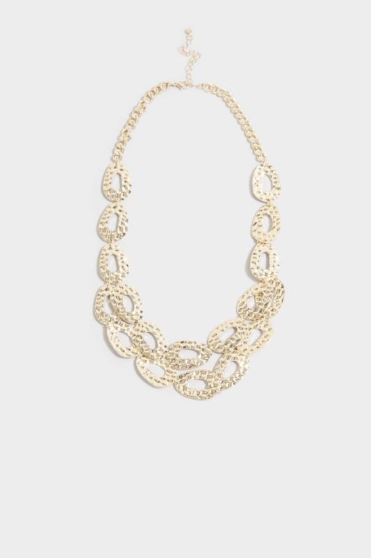 Gold Tone Hammered Circle Double Layer Necklace_1.jpg