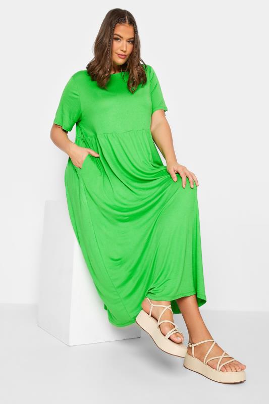 LIMITED COLLECTION Plus Size Bright Green Pocket Maxi Dress | Yours Clothing 1