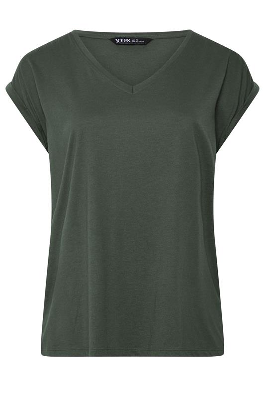 YOURS Plus Size Khaki Green V Neckline T-Shirt | Yours Clothing 5
