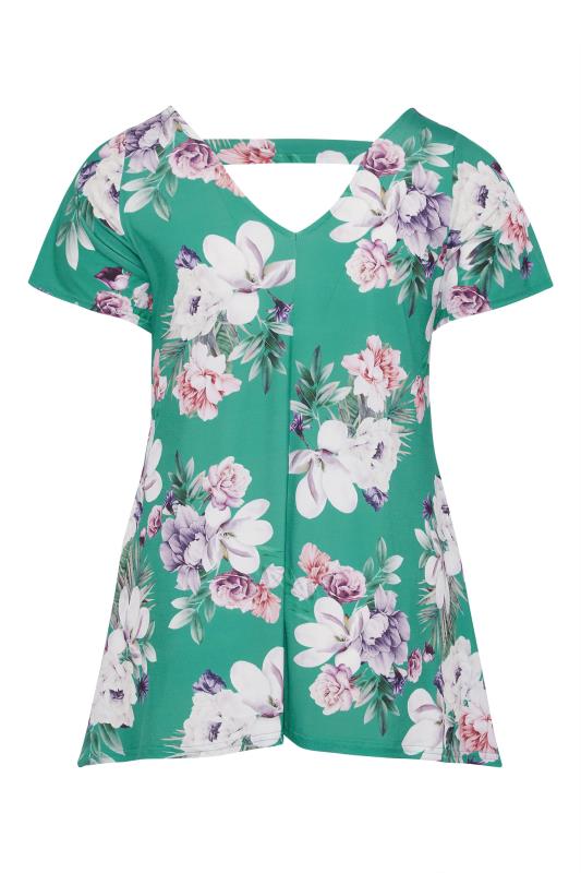 YOURS LONDON Plus Size Green Floral Hanky Hem Top | Yours Clothing 6