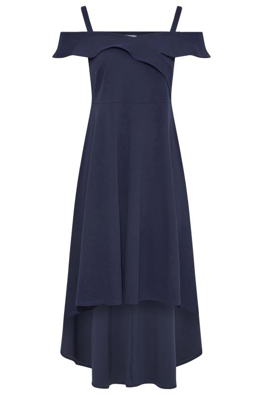 YOURS LONDON Plus Size Curve Navy Blue Bardot High Low Midi Dress | Yours Clothing 6