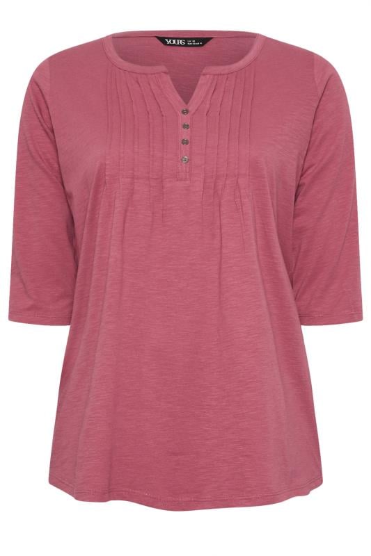 YOURS Plus Size Rose Pink Pintuck Henley Top | Yours Clothing 5